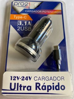 CARGADOR  POTENCIADO PARA AUTO ULTRA RAPIDO 3.1 AMP PRO21 2 USB + CABLE - comprar online