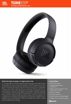 AURICULAR JBL BLUETOOTH PURE BASS TUNE 510BT ORIGINAL - comprar online