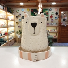 MACETA OSO XL BLANCO CON CORAL