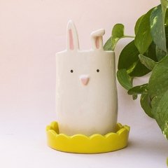 MACETA CONEJITO CON PLATO AMARILLO