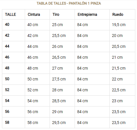 Medidas Pantalón Toche