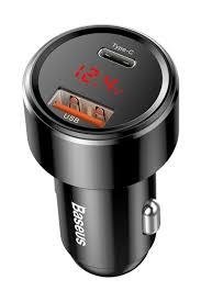 Carregador Veicular com Display Digital Baseus Magic Series USB Quick Charge 3.0 / USB Tipo C PD QC4 + 45W 6A Preto - Smartcustom