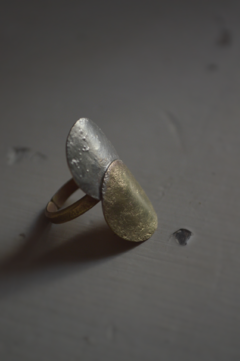 Anillo sol y luna bronce fusión plata ▽ Listo para entregar