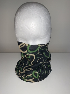 Cuello Multifuncion Tipo Buff SIN COSTURA circulos sobre negro UNISEX - tienda online