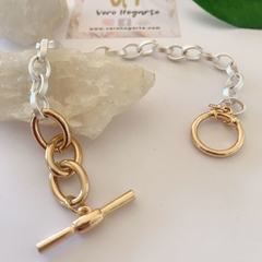 Pulsera hipoalergénica plateado mate con dorado - comprar online