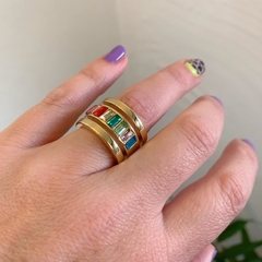 Anillo B&L dorado con strass rectangulares - comprar online