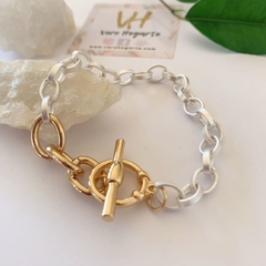 Pulsera hipoalergénica plateado mate con dorado en internet