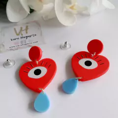 Aros corazón rojo con gotas