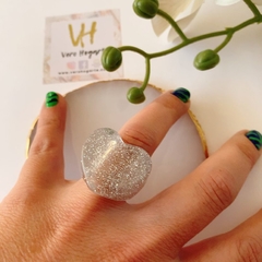 Anillo acrílico transparente escarchado plata en internet