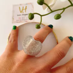 Anillo acrílico transparente escarchado plata en internet