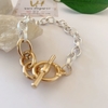 Pulsera hipoalergénica plateado mate con dorado