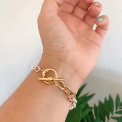 Pulsera hipoalergénica plateado mate con dorado - Vero Hogarte