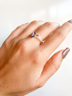 Anillo de plata 925 corazón con cubic engarzados de colores