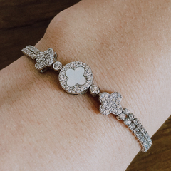 pulsera de plata 925 con micro cubic y cruz de nácar regulable - comprar online