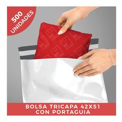 BOLSA ECOMMERCE TRICAPA CON PORTAGUIA TAMAÑO GRANDE 42X51 (500)