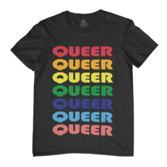 Camiseta Unissex LGBT na cor preta, com estampa Queer, malha 100% Algodão | Caraxi - Contém Orgulho LGBT