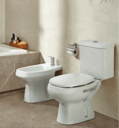 INODORO LARGO C/FIJACION MONACO BCO + DEPOSITO APOYO MONACO BCO + BIDE LLUVIA C/FIJACION MONACO 3 ORIFICIOS BCO - Carosio