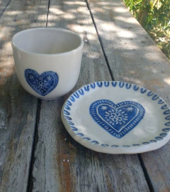 Juego Cuenco + Plato Corazón azul