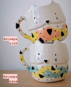 Tazón Gatito color crudo con manchitas amarillas / salmón / negras - comprar online