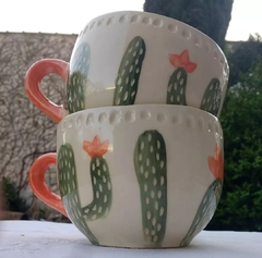 Tazón cactus con flor + asa naranja