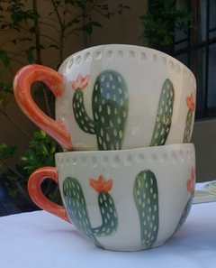 Tazón cactus con flor + asa naranja - comprar online