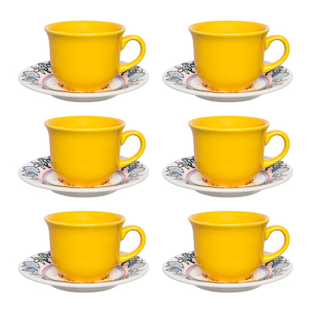 Jogo de 6 Xícaras de chá Floreal Renda 12 peças - Oxford