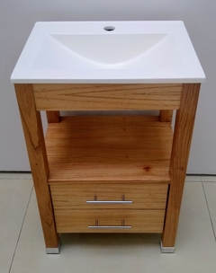 Vanitory 52cm De Ancho Color Miel Con 2 Cajones Barrita - Mundo Vanitory