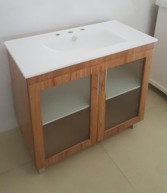 Vanitory 90 x 47 cm Bacha de Loza Con 2 Puertas Color Miel - comprar online