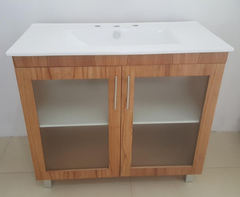 Vanitory 90 x 47 cm Bacha de Loza Con 2 Puertas Color Miel - Mundo Vanitory