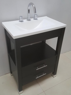 Vanitory 62cm Wengue 2 Cajones Y Bacha De Marmol Sintetico - comprar online