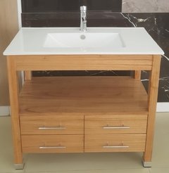 Vanitory 90x47 Tono Miel 4 Cajones Con Bacha De Loza - comprar online
