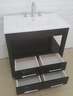 Vanitory 75x47cm Tono Wengue Con 4 Cajones y Bacha De Loza