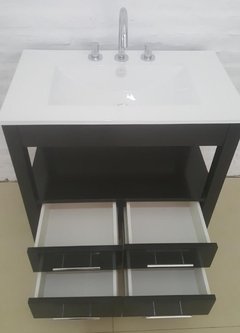 Vanitory 75x47cm Tono Wengue Con 4 Cajones y Bacha De Loza - tienda online