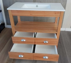 Vanitory 90x47 Con 4 Cajones Miel Bacha De Loza