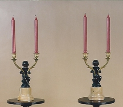 Candelabros Ingleses en bronce y mármol