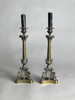 Candeleros Franceses época Napoleón III en bronce cincelado - comprar online