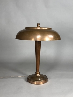 Lámpara época Art-Deco en cobre, madera y vidrio