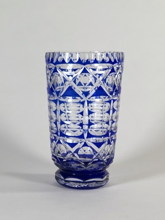 Vaso en cristal ransparente y azul