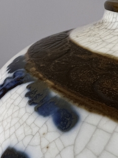 Imagen de Lámpara de porcelana China celadón con escenas costumbristas en azul