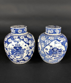Potiches chinos porcelana azul y blanca