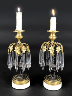 Candeleros época Regency en bronce y mármol con caireles - comprar online