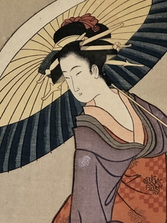 Grabado Japonés coloreado a mano.