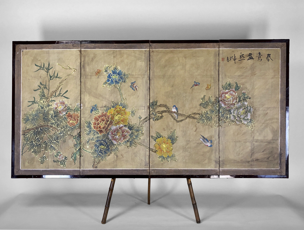 Biombo Chino Realizado En Papel Con Motivos De Flores Ramas Y P jaros Biombo Chino Realizado En Papel Con Motivos De Flores Ramas Y P jaros