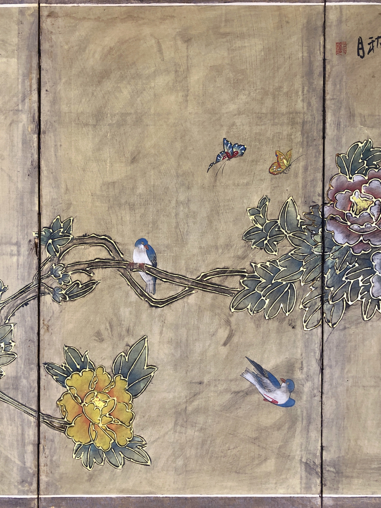 Biombo Chino Realizado En Papel Con Motivos De Flores Ramas Y P jaros Biombo Chino Realizado En Papel Con Motivos De Flores Ramas Y P jaros