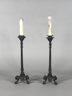 Candeleros Franceses en bronce empavonado, circa 1805