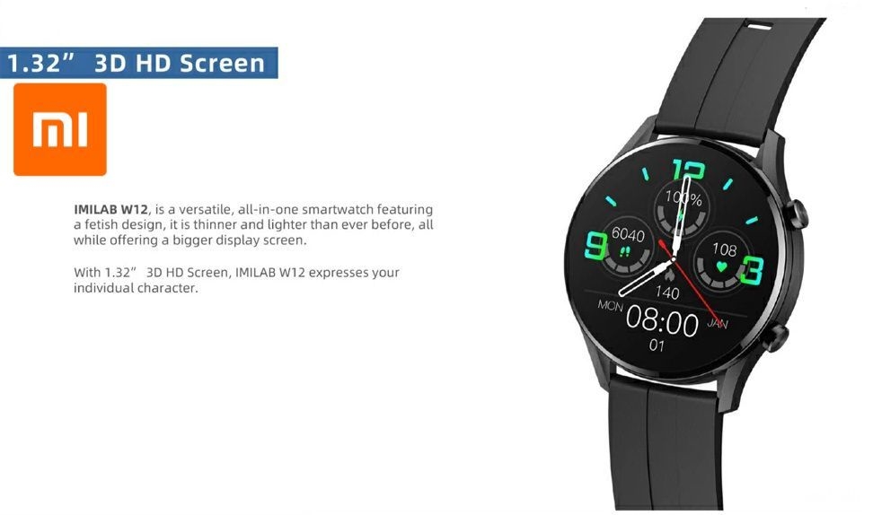 SMARTWATCH XIAOMI MI IMILAB W12 NEGRO + MALLA REPUESTO
