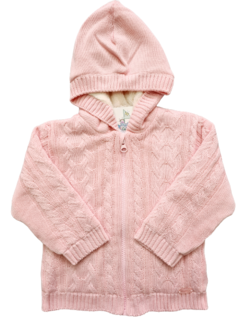 CASACO TRICOT COM CAPUZ ROSA