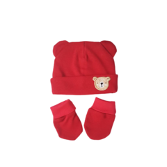 KIT TOUCA + LUVAS FIO EGÍPCIO URSO VERMELHO