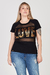 TSHIRT COM ESTAMPA FRONTAL RECORTES EM TULE E RIBANA RETILÍNEA NA GOLA - comprar online