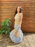 Vestido trapezio com babado em chiffon serena, manteiga, com estampa floral romântica Cheroy - comprar online